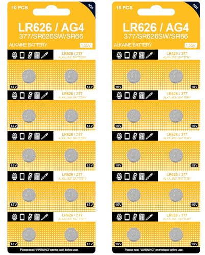 Zevy3 20 Pack SR626SW 377 AG4 1.5V Button Cell Batteries Long Lasting Silver Alkaine Watch Batteries for Watches, Calculators, and Small Electronics