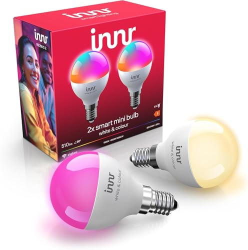 innr Smart Lampe E14, White & Color, für Hue* und Zigbee Hubs, 2-er Pack | Smart Home Glühbirne, Mini Globe, White & Color, 16 Millionen Farben, 510 Lumen, Dimmbar