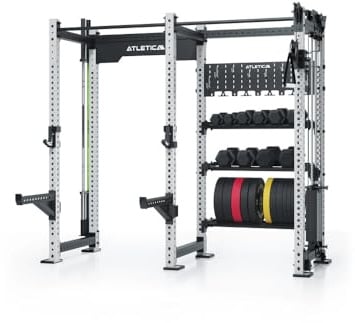 ATLETICA R8 Falcon R, Power Rack mit Kabelzug, Weiß | 95kg Gewichtsblock, Kompaktes Design, Komplettes Storage-System, Ideal für Studios & Personal Training