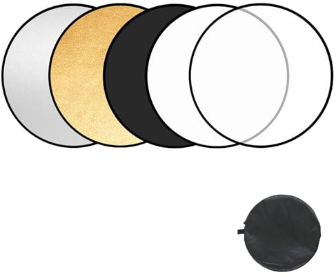 5 in 1 Collapsible Round Light Reflector and Diffuser Kit 23.2 Inch Portable Photography Reflector with Gold Silver White Black Translucent Panels for Studio Outdoor Portrait Product Photography