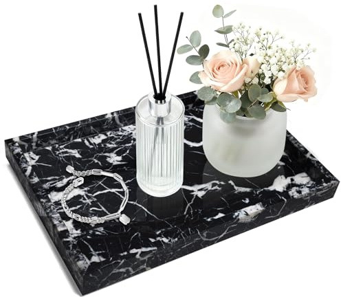 CHANGWAYNE Pure Natural Marble Tray for Bathroom, Dresser, Sink. Cosmetics, toiletries, perfumes, Jewelry, Candles, etc. can be Placed (Black Onyx, 12 x 8 x 1.2)