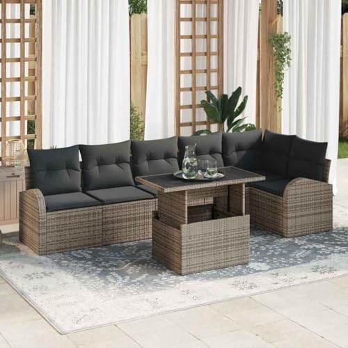 Frdhee Schlafsofa Für Draußen Gartensofa, Garten-Sofa-Set mit Kissen 7 pcs Grau für Wohnzimmer, Schlafzimmer, Kleinen Raum