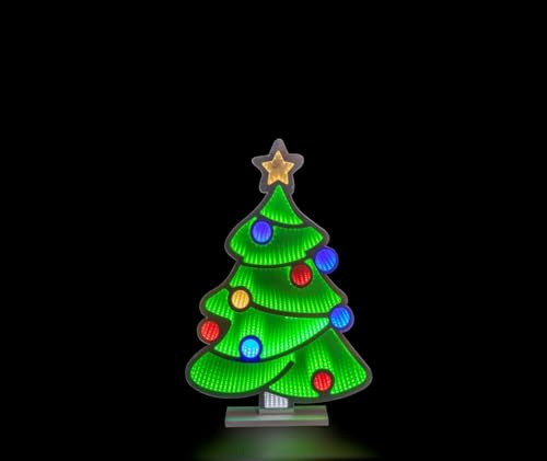 Snowtime Christmas Infinity Indoor LED Holiday Decorations, Multiple Designs, Three Sizes, Illuminated Christmas Decorations, Mains Powered Infinity Mirrored Decorations (IF05395-60cm Christmas Tree)