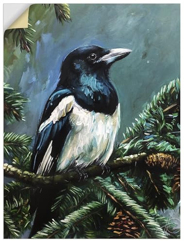 ARTLAND Wanddeko Wandtattoo selbstklebende Vinylfolie aesthetic Natur Deko Tannenzweig Tiere Vogel Elster U6BS