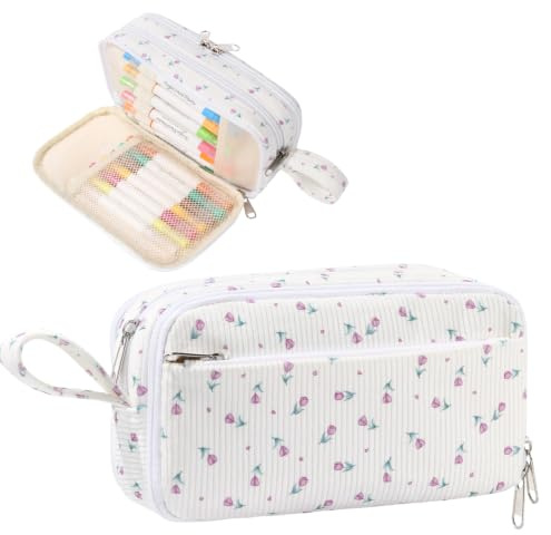 BuyCard 4-Fach Großes Federmäppchen, Cord Etui für Mädchen Teenager | Großes Fassungsvermögen & 4 Fächer. Hochwertiger Cord. Stilvolles Design für Mädchen & Teenager.