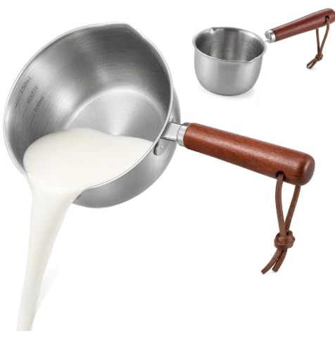 150ML SUS316 Milk Pan with Pouring Lip, Mini Oil Pour Pot Wood Handle Scale | All Hob Induction Compatible Mini Saucepan for Hot Oil, Milk, Baby Food & Egg Boiling