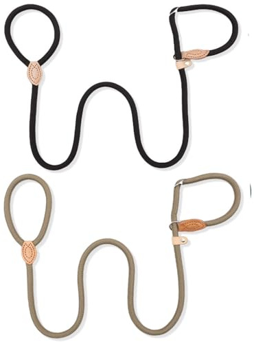 2 Stück Retrieverleine mit Zugstopp 1,5m Nylon für Hunde und Welpen | 1.5 m x 0.6 cm für Hunde Verstellbare ,Führleine Hundeleine Nylon Trainingsleine, Hunde Schwarz und Beige Leichtes