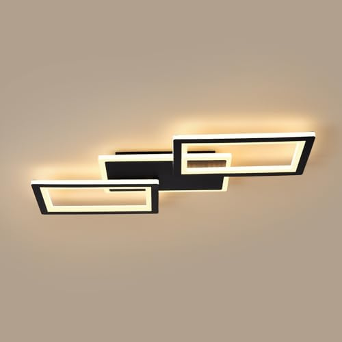 Amansour Moderne Flache LED Deckenleuchte 54cm, 33W 3000K Warmweiß Deckenlampe aus Schwarzem Acryl, Minimalistische Innenbeleuchtung für Wohnzimmer Schlafzimmer Büro