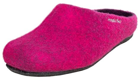 Magicfelt Filzpantoffeln 709 aus Mulesing-freier Merino-Schurwolle – Handgefertigte & anatomisch geformte Hausschuhe für Damen & Herren Größe EU 36-50 – Filzclogs mit Filz-Latex-Sohle Magenta, 42