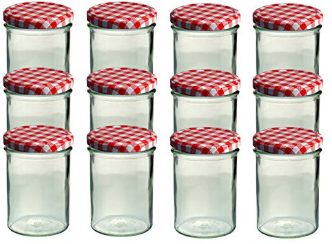 CapCro 12er Set Sturzglas 435 ml Marmeladenglas Einmachglas Einweckglas to 82 rot Karierter Deckel