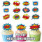 AK Giftshop PRE-CUT Superhero Callout Speech Bubbles Party Pack - Edible Cupcake Toppers/Cake Decorations (Pack of 36)