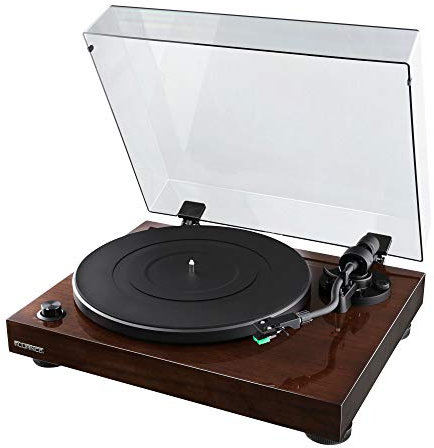 Fluance RT81 Elite High Fidelity Vinyl Plattenspieler mit Audio Technica AT95E Tonabnehmer, Riemenantrieb, eingebautem Vorverstärker, einstellbarem Gegengewicht, hochmassigem MDF Holzsockel – Walnuss