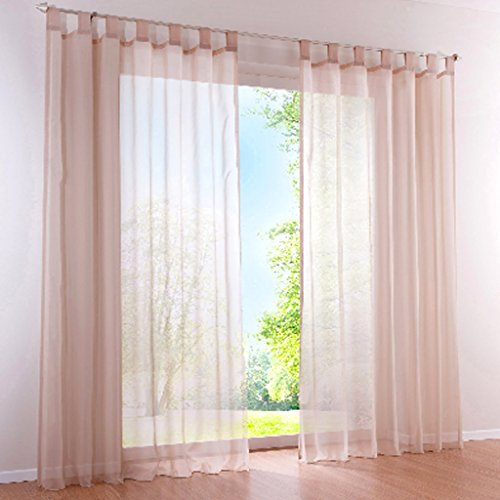 SIMPVALE 2 Stücks Voile Vorhänge zu Gürtelschlaufe transparent Vorhänge Fenster Balkon aus Tüll Breite 140cm, Polyester, kaki, Höhe 225cm