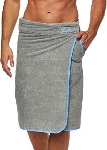 Sowel® Saunakilt Herren, 100% Bio-Baumwolle, Saunahandtuch mit Klettverschluss, Saunatuch, Sauna Buddy, 60 x 140 cm, Grau/Blau