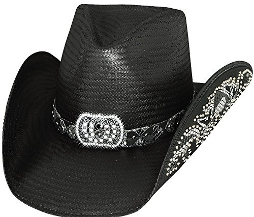 X-Large Black Cowgirl Fantasy Straw Studded on Hatband & Brim