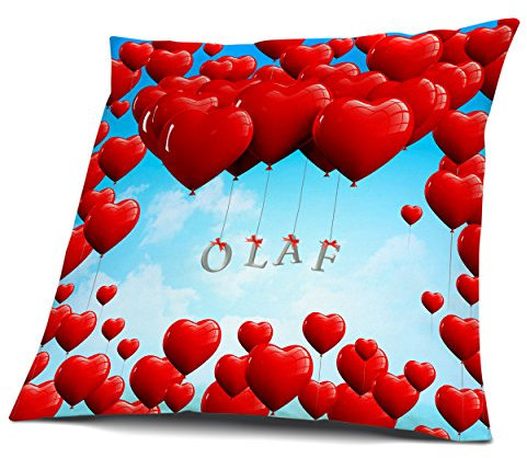 digital print Kissen mit Füllung, Motiv Herzballons mit Name Olaf, vollflächig Bedruckt 40 x 40 cm, Namenskissen, Geschenkidee