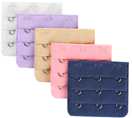 sourcing map 3 Hook 3 Row Stretchy Bra Strap Extenders Buckle Hooks Bra Band for Women Beige-Navy Blue-Pink-Light Purple-White 5 pcs