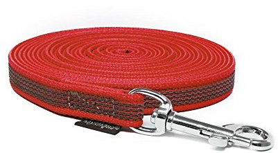 Mystique® Gummierte Schleppleine 15mm mit Handschlaufe Standard Karabiner rot 7,5m