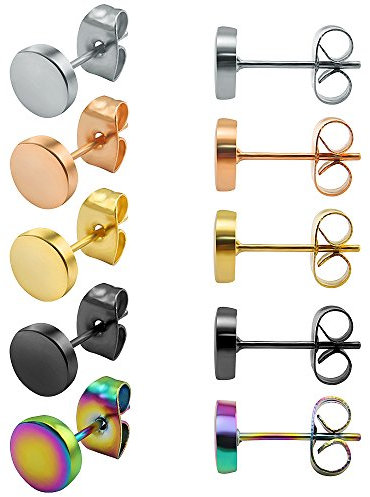ZeSen Jewelry 5 Paar Edelstahl-Bolzen-OhrRingee Round Fake Stecker Cartilage Helix Conch OhrRingee 6 mm · 5 Paare