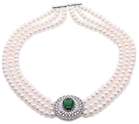 JYX - Collana a tre fili con perle d'acqua dolce, 7-7,5 mm, 3 fili, lunghezza 45-47 cm