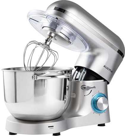 Aucma Tilt Head Mixer Stand 660W 6 Speed (6.5L, Silver)