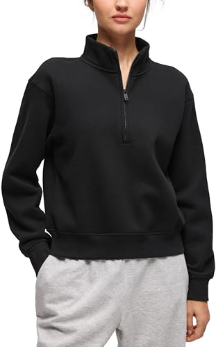 CRZ YOGA Fleece Lined Sweatshirts con Mezza Zip Nero 42
