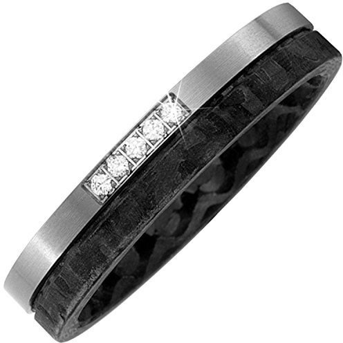 Jobo Damen-Ring aus Carbon und mattem Titan mit 5 Diamanten Größe 64
