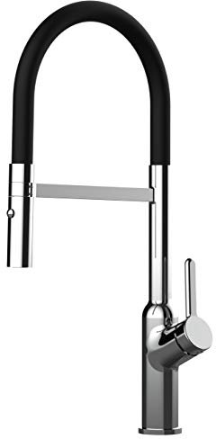 Design Küchenarmatur chrom Wasserhahn mit 360° schwenkbarem Auslauf und 2 strahl Handbrause - Brauseschlauch in Schwarz