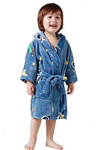 Taigood Kinder Bademantel Jungen Mädchen Hoodie Roben Kleinkind weichen Pyjamas Nachtwäsche- Gr. 5-6 Jahre, Mondlicht Raum