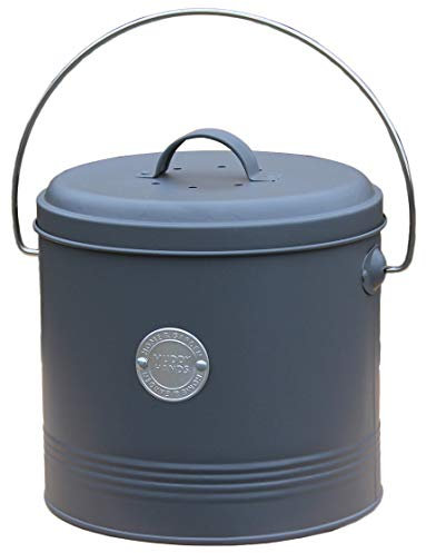 Muddy Hands 4.5 Litre Grey Metal Kitchen Food Waste Compost Caddy Bin with Inner Liner & 2 Odour Filters