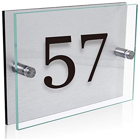 Personalised House Sign Plaque Modern Glass Effect Door Number Acrylic & Aluminium Wall Sign Door Plate Street Road Plate Plaque Hand Finished in UK (Rectangle Number)