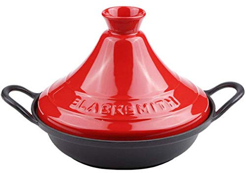 MYYINGBIN Pot en Fonte éMailléE à Tajine Rouge De 27 Cm éMail Brillant à L'IntéRieur Et à L'ExtéRieur Mijoteuse Facile à Nettoyer pour 2 à 4 Personnes