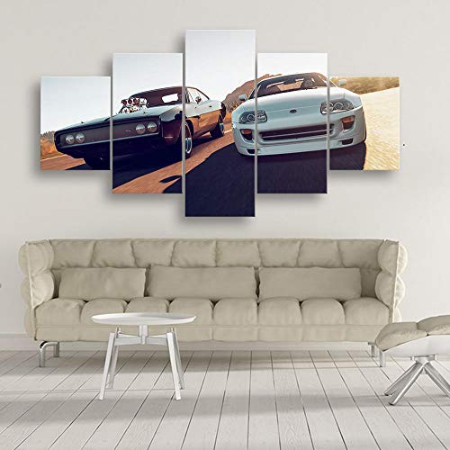 YUANJUN Puzzle 5 TLG Kunstdruck Modern Wandbilder Design Tapete Eingerahmt Bilder Drucke Leinwand Wandkunst Wohnkultur Gem?Lde Poster Mehrteilig XXL Film Fast Furious Sportwagen Rennwagen