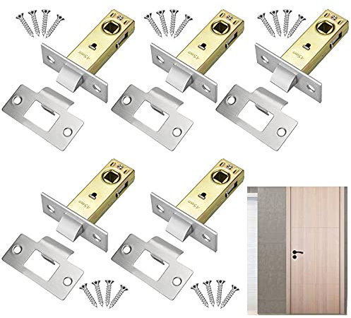 VCRANONR 5 Stück Einsteckschlösser Zimmertürschlösser Silber und Gelb Riegel Fallen Einsteckschloss Aluminiumlegierungen Eisen Rohrrahmenschlösser Schlossfalle Kastenschloss für Gefederte Türdrücker