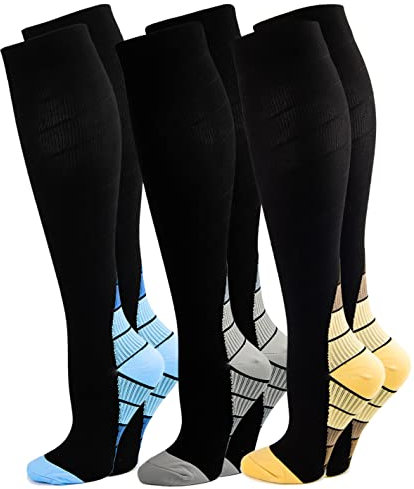 3 Paar Kompressionsstrümpfe Damen & Herren für Sport, Laufen, Flug, Reisen, Schwangerschaft, Medizinische Kompressionssocken stützstrümpfe (M, Mischen)