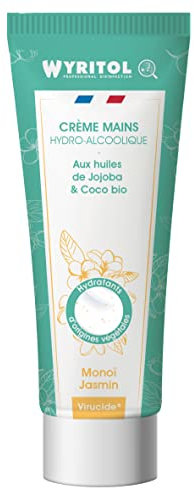 WYRITOL - Crème Hydroalcoolique Désinfectante pour les Mains - Hydrate, répare et parfume les mains - Monoi Jasmin - Respecte la peau et l'environnement - 75ml - Fabrication française