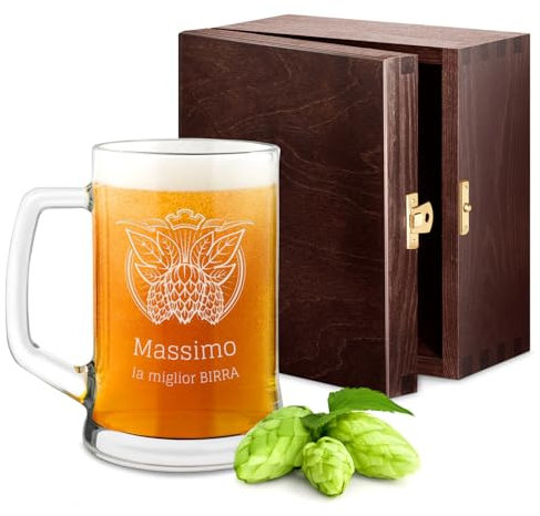 Maverton Boccale per la Birra in vetro con personalizzazione - capienza 500 ml idea regalo per il compleanno - H12 cm x Ø8,5 cm - Perfetto per ogni uomo amante della buona Birra - miglior birra