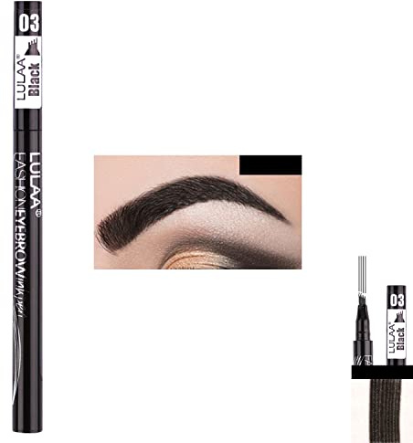 Augenbrauenstift Tattoo | Wasserfest Long Lasting | 4 Farben | Vier-Spitzen | Eyebrow Tattoo Pen | Natürlich aussehende Augenbrauen | LULAA | P-Beauty (#3 Schwarz)