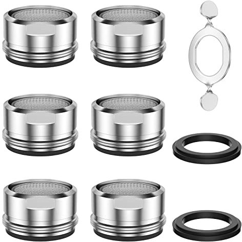 Vinabo Aireador de grifo 6 piezas M24 filtro grifo cocina, iltro para grifo, boquilla grifo, de acero inoxidable con aireadores de ABS para grifo baño + 8 juntas y 1 llave cromada, De Plata