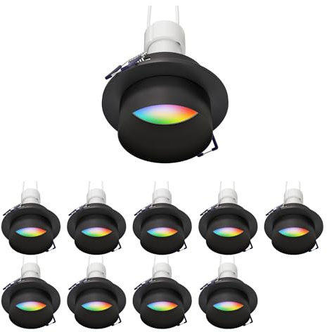 ledscom.de 10 Stück Deckeneinbaurahmen KRON, rund, schwarz matt, inkl. Smart Home RGBW GU10 LED 473lm