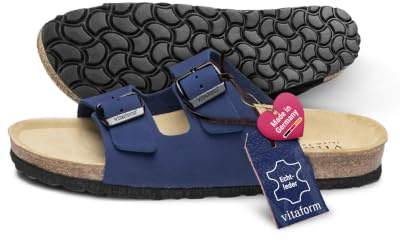 VITAFORM Pantoletten Unisex Weite H Nubukleder | Sommerschuhe, Hausschuhe, Pantoffeln, Sandaletten, Naturkork-Fußbett, Komfortweite H, Größe 35-50, Handmade in Germany