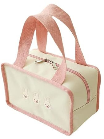 Kawaii - Bolsa de almuerzo para niñas, bonita lonchera aislada, material estético japonés, bolsa de almuerzo con estampado de oso bento (rosa)