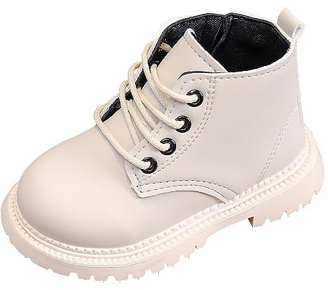 Happy Cherry Stivaletti Bambini Unisex Stivali Pelle Impermeabili Scarponcini Ragazzi Ragazze Eleganti Scarpe Comode Outdoor Suola Antiscivolo in Gomma con Lacci e Zip Beige EU 24
