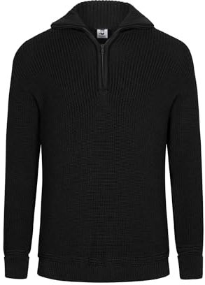 HANSEHELD Troyer Wolle Herren Schwarz 46 | Pullover | Troyer-Kragen mit Reißverschluss | 100% Schurwolle | Made in Germany | Strickpullover