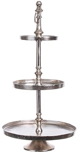 Brandsseller Etagere aus Aluminium 3 Etagen Höhe ca. 58 cm Handgefertigt Rund Tisch Deko Servier-Ständer 206464 Silber