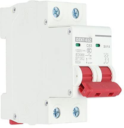 Mini Disyuntor, 2P 63A DC 1000V Sistema Fotovoltaico Solar Interruptor de Desconexión de CC Interruptor de Desconexión de Montaje en Riel DIN para Sistemas de Energía Solar