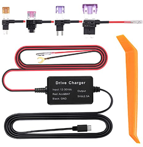 Dash Cam Hardwire Kit Dashcam-Verkabelungsset Hochsichere 24-Stunden-Überwachung Ladekabel 12V- 30V bis 5V 2.5A für Auto-Dashcams für Spiegelkamera, GPS-Navigationssystem und Radarwarner (TYP C)