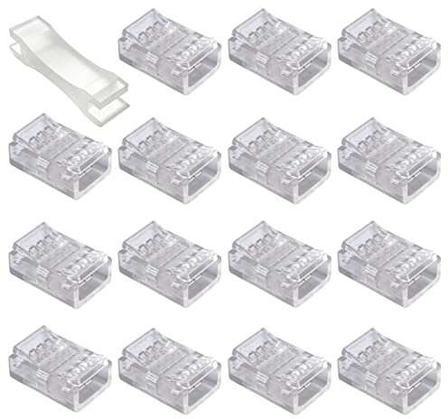 GTIWUNG 15 Stück 4 Polig 10mm LED Strip Verbinder LED Lückenlose Stecker Schnell Verbinder Ohne Abisolieren, für RGB/5050/3528/2835/5630/SMD LED Streifen, für Lichtleistenanschluss