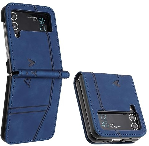 Lihondar Coque pour Samsung Galaxy Z Flip 4, Etui Coque Samsung Z Flip 4, Housse Samsung Z Flip 4, Protection Etui à Rabat Housse en Cuir PU avec Antichoc TPU Flip Housse pour Samsung Z Flip 4 (Bleu)