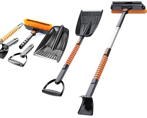 Kethvoz Schneeschaufel Schneebürste Auto, Auto Eiskratzer mit Besen T8-DJXC | 106cm Teleskop, Klappbare Schneeschaufel Auto, 180° Drehbare Schneebürste, Schneeschieber für Auto SUV, PKW
